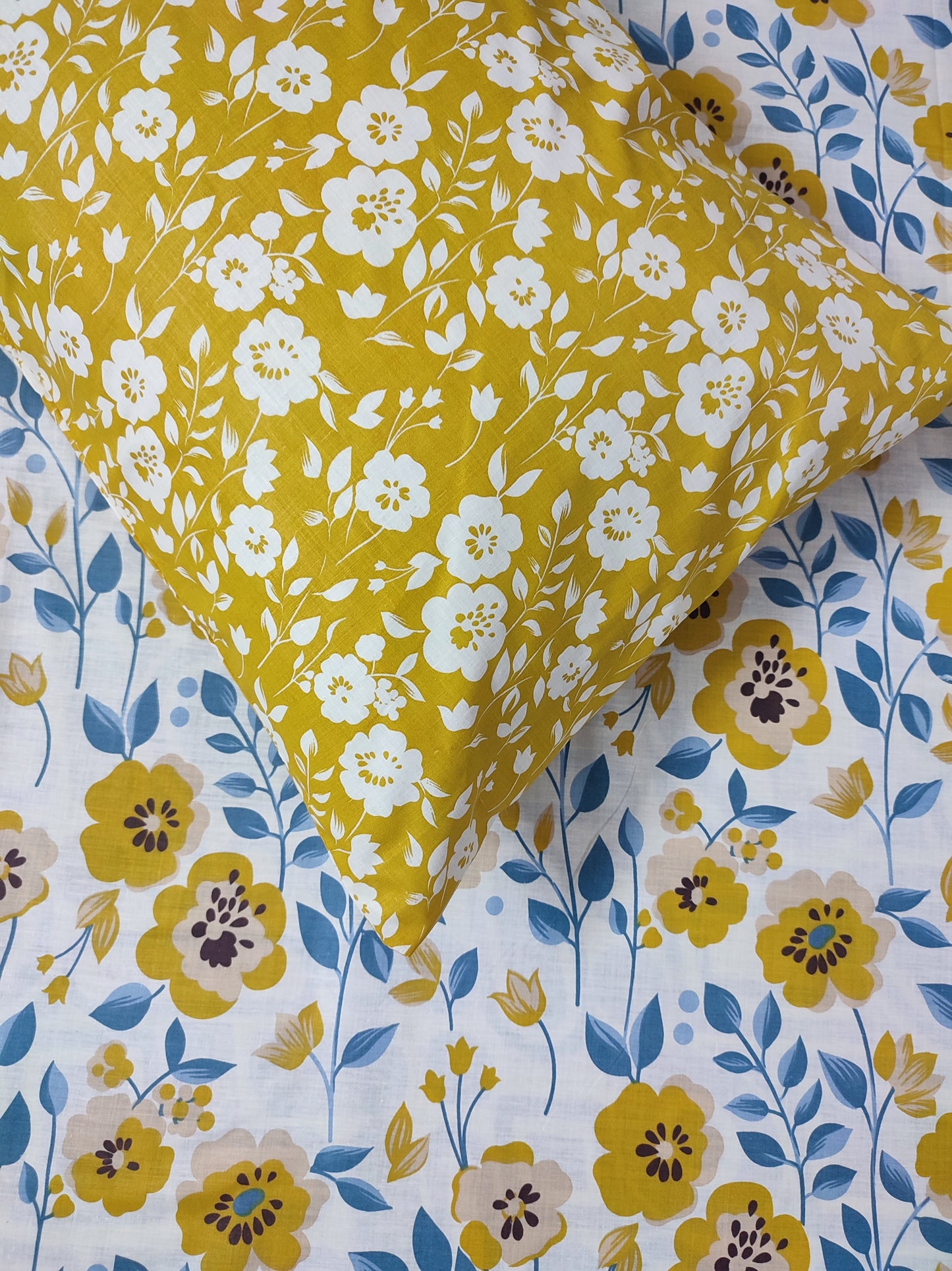Cotton Bed Sheet King Size-3-Piece-Yellow-Cream