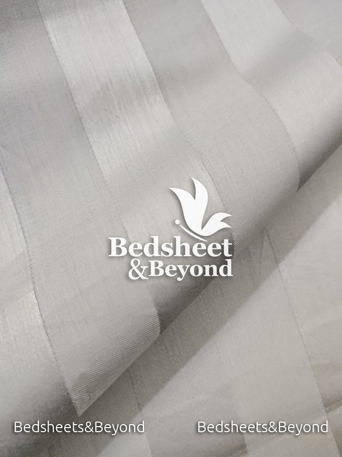 Cotton Satin Stripe Bed Sheet King Size-3-Piece-Thread Count-250 -Silver Grey