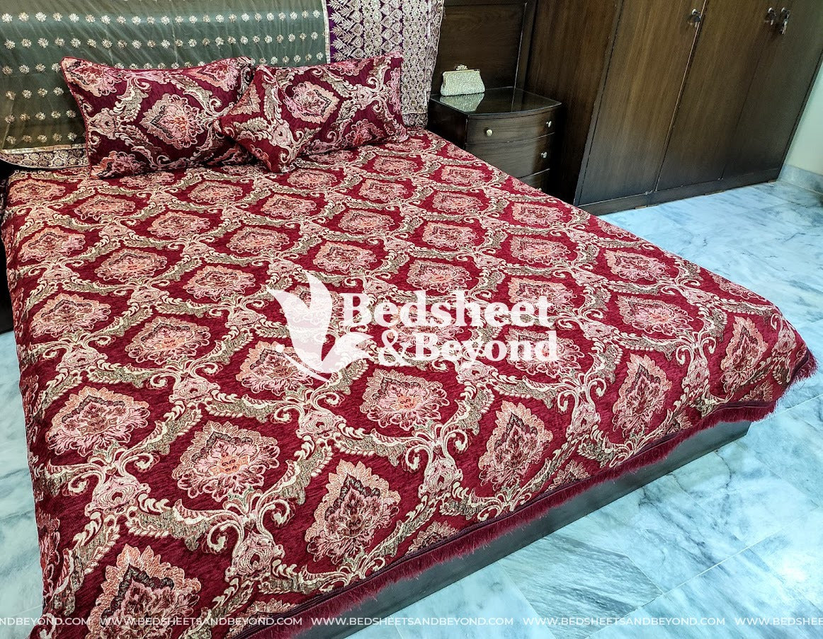 Velvet-And-Jacquard-Bedsheet-4 Piece Set