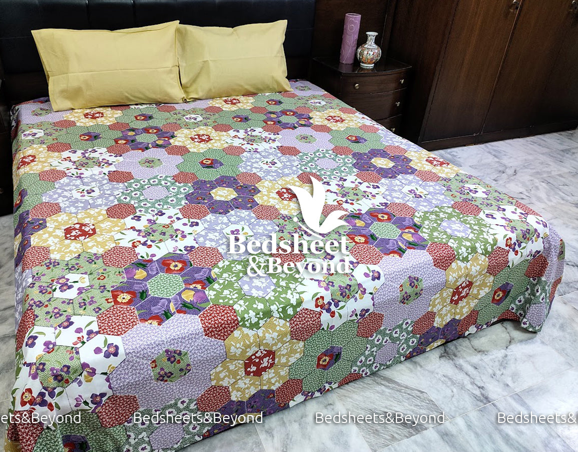 Export Quality Cotton Bed Sheet King Size-3-Piece-Honey Boxes