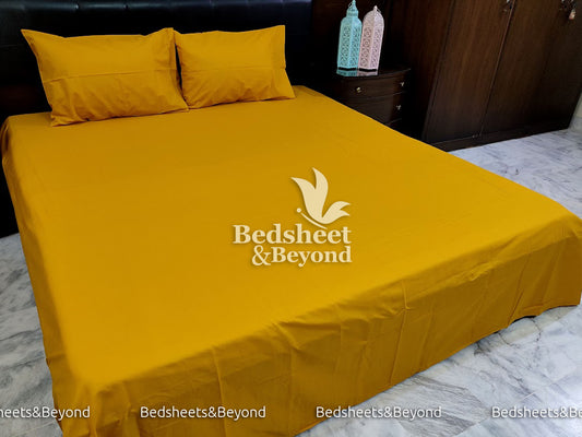 Cotton Solid Color Bed Sheet King Size-3-Piece -Mustard